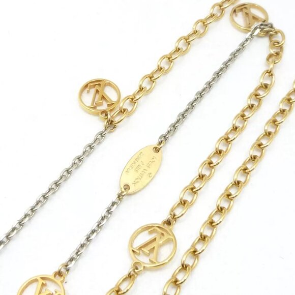 LOUIS VUITTON Sautoir Logo LV Long Necklace M68075 Gold/Silver - Picture 3 of 9